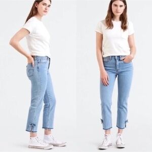 Levi's Wedgie Straight Jean With Bow Raw Hem High Rise Classic Denim Size 28